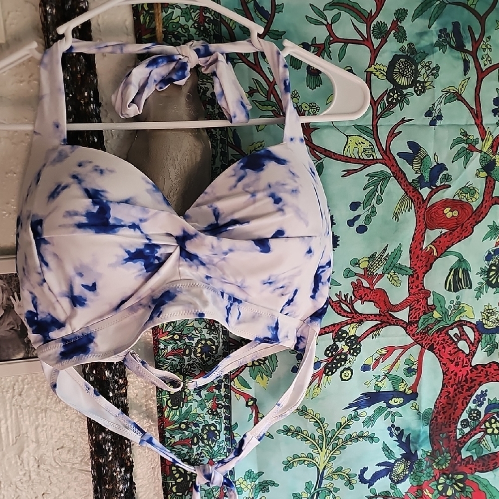 Blue and White Tie-Dye Bikini Top